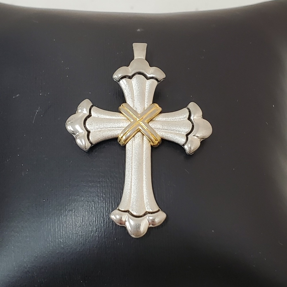 TM Signed Two Tone Cross Necklace Pendantβ Vintage 1993 Marked